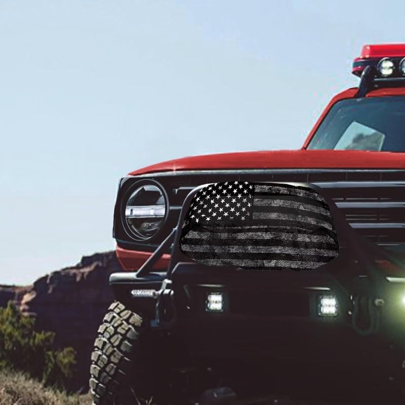 Mintulipy Gray Camo American Flag Winch Cover Universal Winch Protection Cover, Dust-Proof Winch Protective Cover for Indoor Outdoor 8500-17500 lbs - Image 2